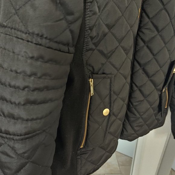 NWOT So Cool! Quilted Moto Style Puffer Jacket Elastic Side Panels - Picture 3 of 9